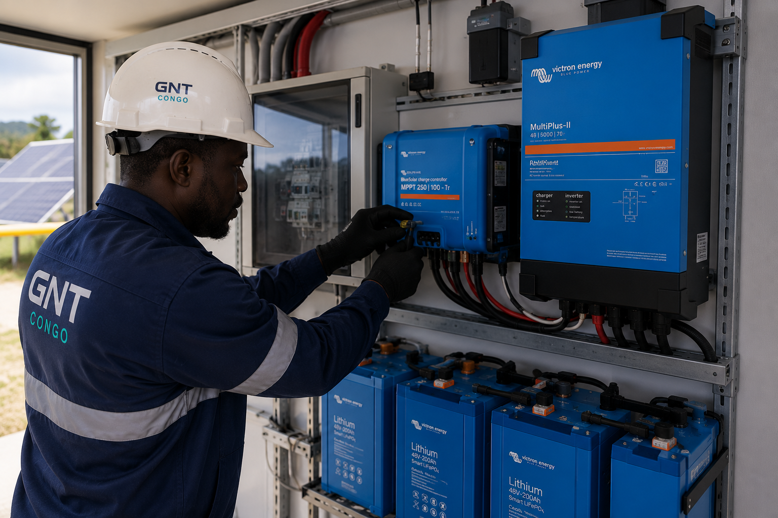 Installation onduleurs Victron et protection énergie GNT Congo